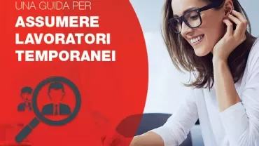 Persona al computer con testo su assunzione temporanei.