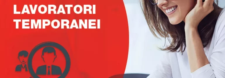 Persona al computer con testo su assunzione temporanei.