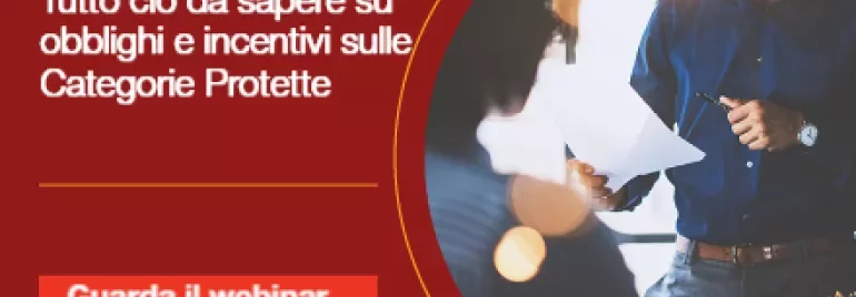 Banner webinar su obblighi e incentivi per categorie protette.